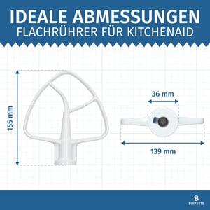 Flachrührer passend wie Flachrührer Kitchenaid Artisan K45B Kitchenaid Rührer, kompatibel mit Kitchenaid K45 AP3884849 W10672617