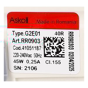 Laugenpumpe für Geschirrspüler Candy 41051187 G2e01 Askoll RR0903