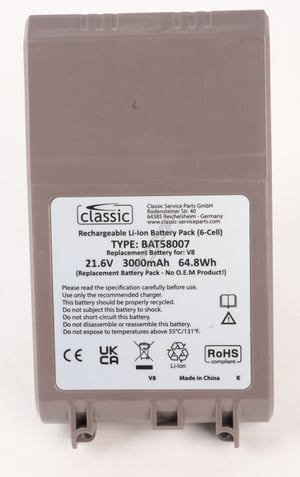 21,6V-3000mAh Akku für Dyson Staubsauger Classic BAT58007 Hochleistungsakku