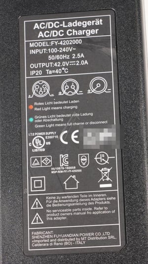 Ladegerät 42V 2A Ducati SCR_DE_044 für E-Scooter Scrambler City Cross-E