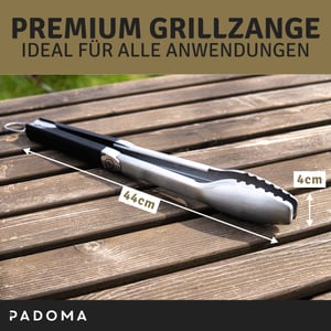 Profi Grillzange - Lebensmittelechte Grillzange Edelstahl mit Automatik-Verriegelung