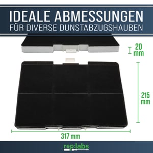 REP:LABS Kohlefilter wie BOSCH - AT wie 11026771 DHZ5346 320x243mm für Dunstabzugshaube