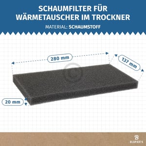 Schaumfilter für Wärmetauscher wie gorenje 810183 280x137mm in Trockner
